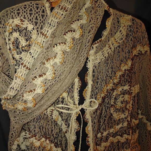 Jessica London Plus Size 2X Boho Hippie Kimono Tassel Brown Cardigan Crochet Bea - Picture 4 of 12